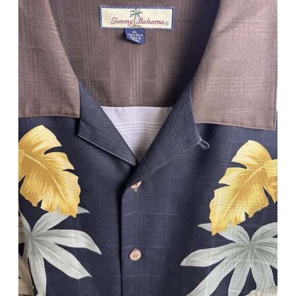 Tommy Bahama Shirt Mens XL Black Brown 100% Silk Hawaiian Aloha Floral Print - Picture 3 of 11